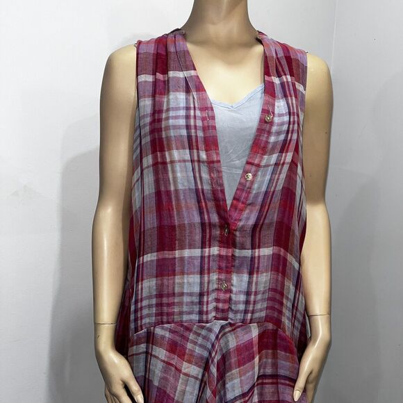 Anthropologie Maeve Pippa Plaid Seersucker Madras Summer Dress Size Small PInk - Picture 6 of 8
